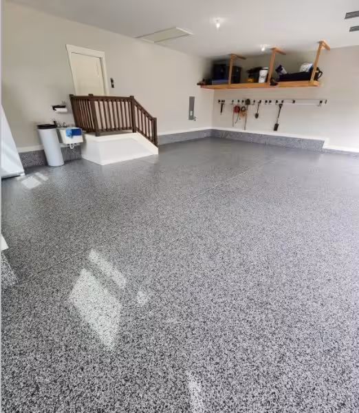 Finished flake epoxy garage floor in West Palm Beach